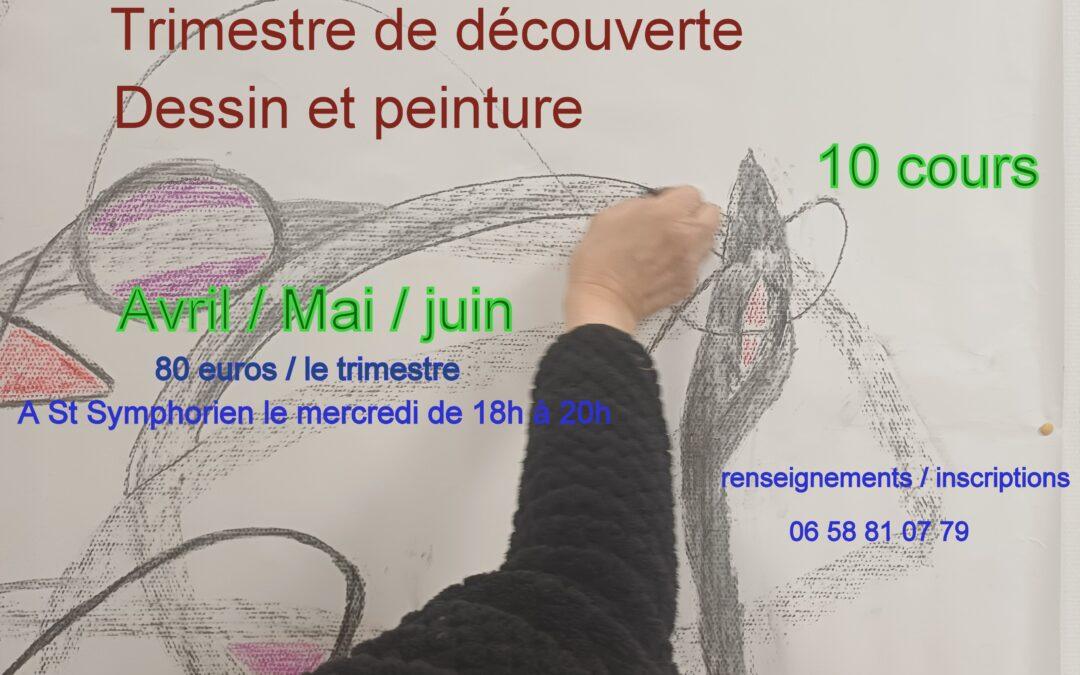 Flyer pour présentation des cours de dessin et peinture pour le 2e trimestre 2026 à Saint-Symphorien
