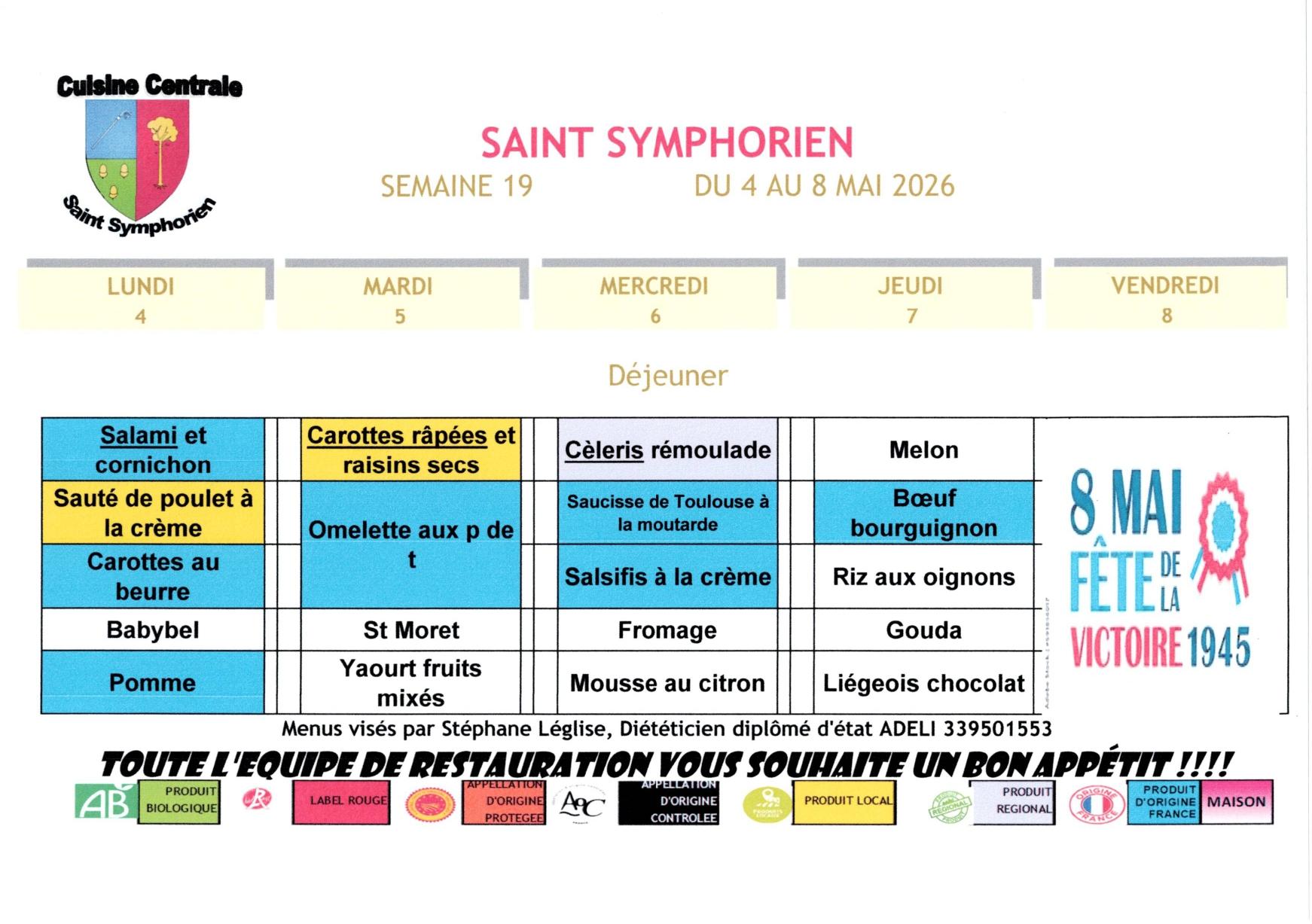 Menus du portage a domicile semaine du 4 au 8 mai