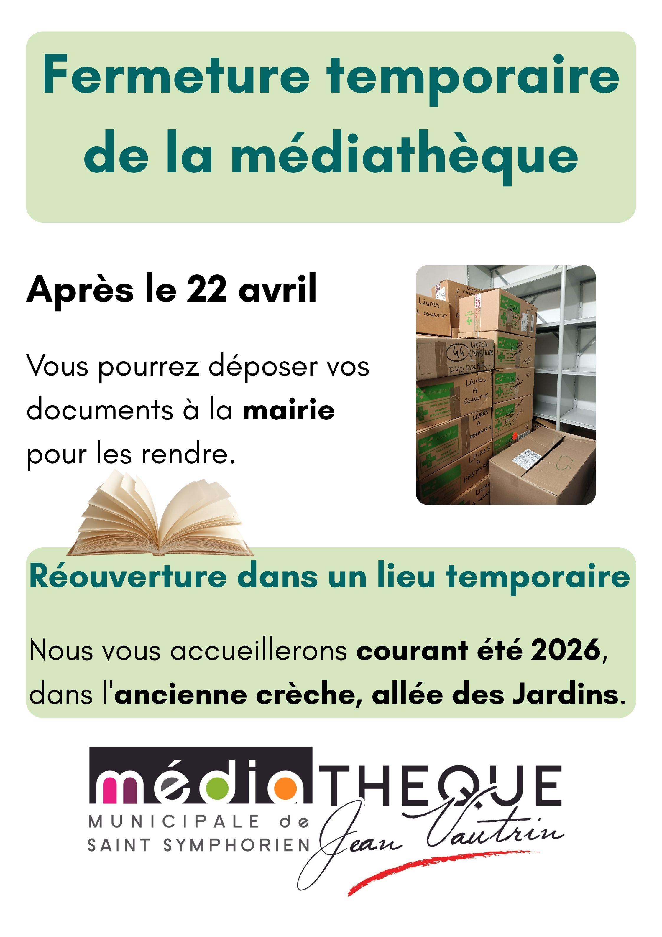 Affiche fermeture temporaire de la médiathèque
