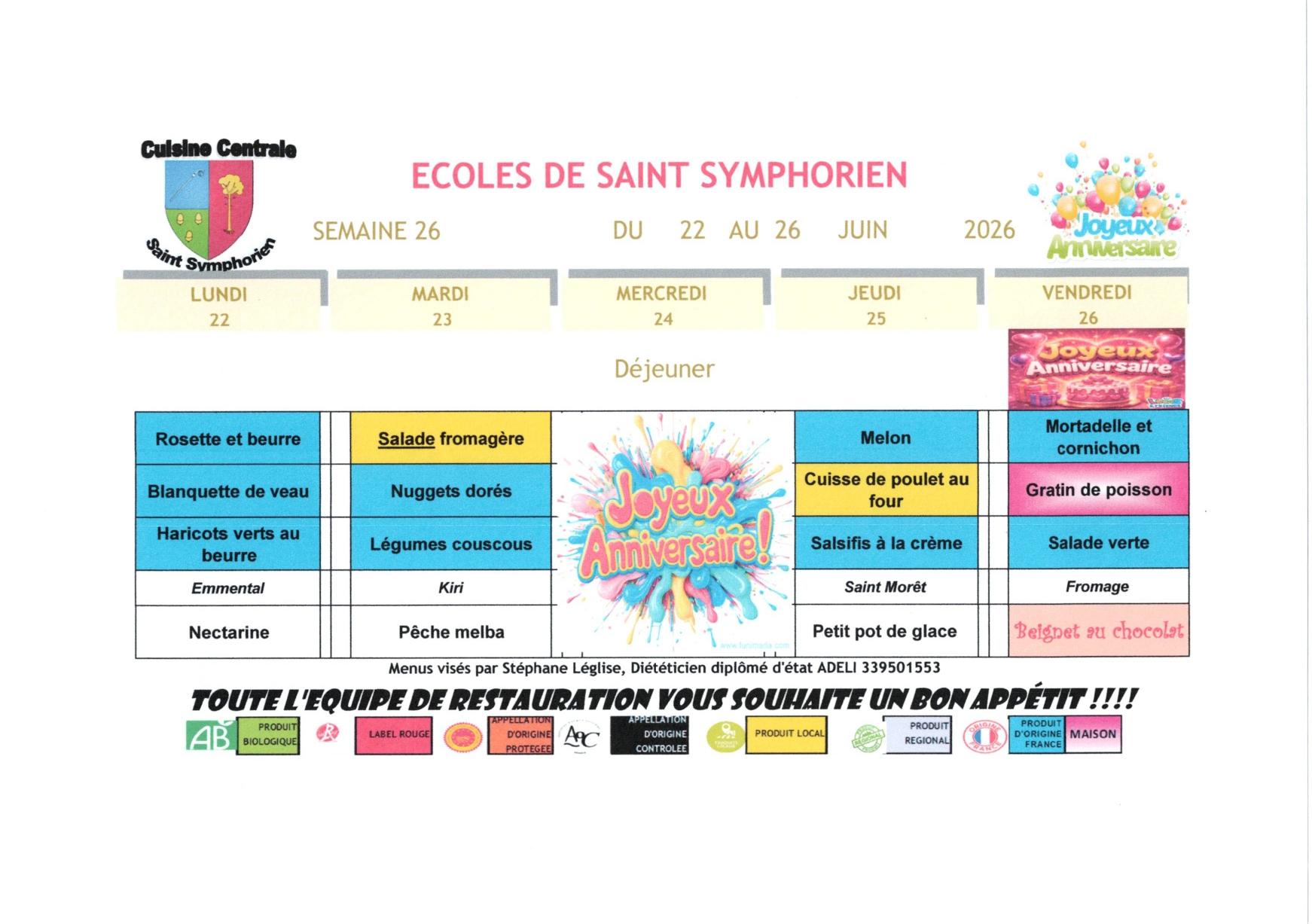 Menus des écoles la semaine du 4 au 8 mai