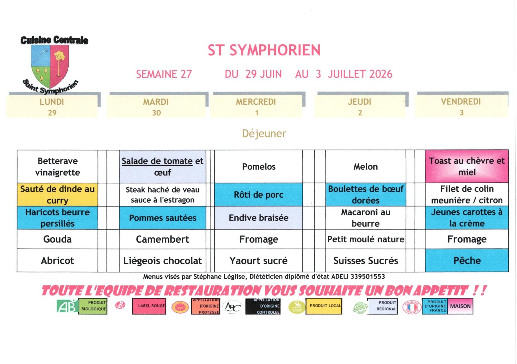 Menus du portage a domicile semaine du 4 au 8 mai