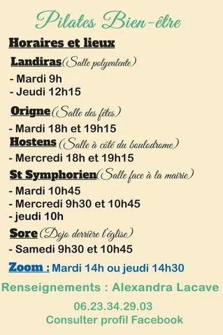 Cours de Pilates reprise le 01 septembre